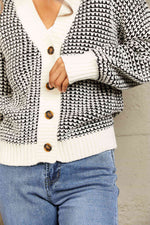 Woven Right Waffle-Knit Drop Shoulder Button-Down Cardigan - Ladyez
