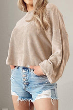 Round Neck Drop Shoulder Long Sleeve Top - Ladyez