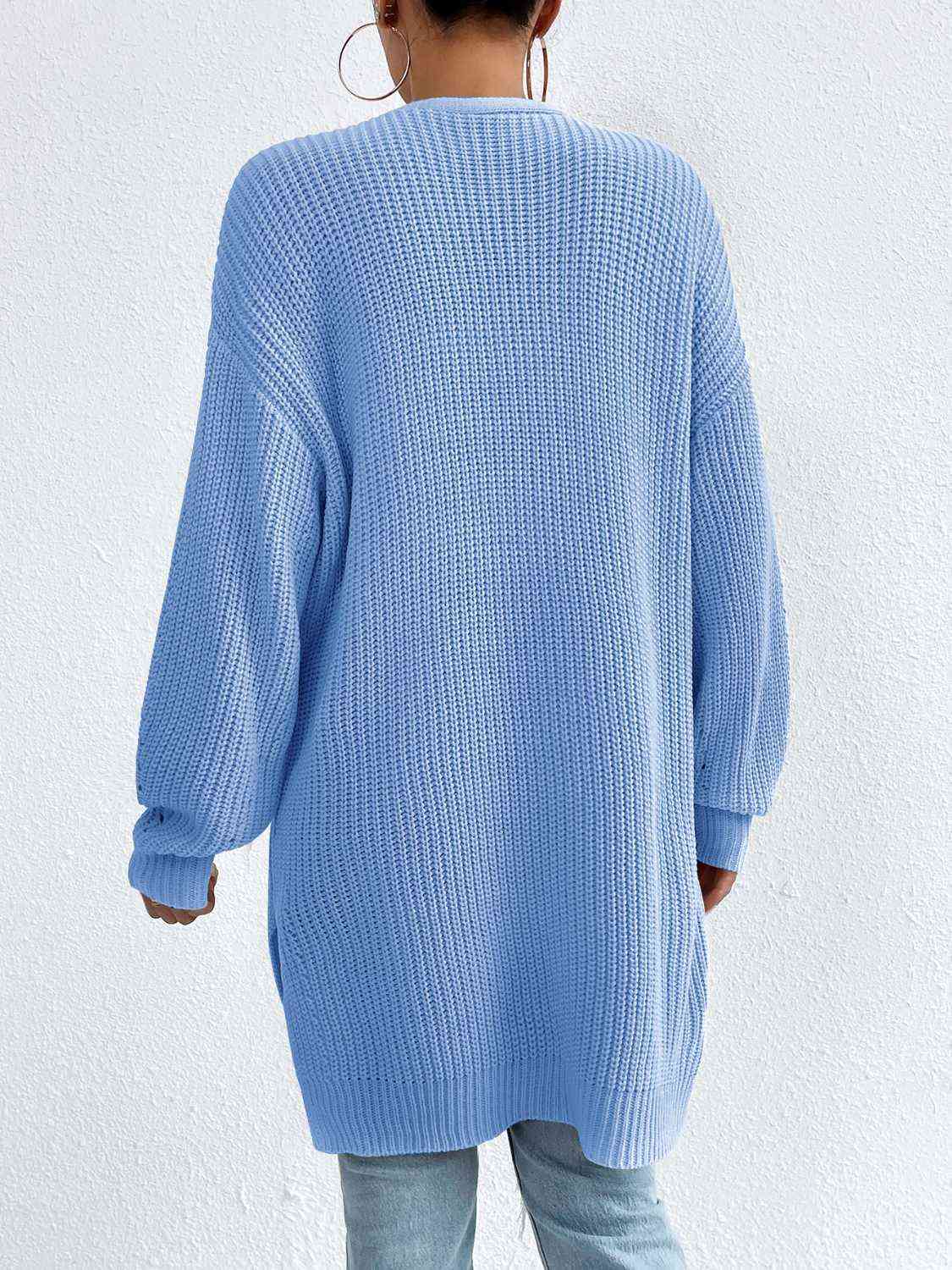 Open Front Dropped Shoulder Slit Cardigan - Ladyez