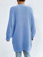 Open Front Dropped Shoulder Slit Cardigan - Ladyez
