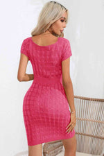 Decorative Button Round Neck Short Sleeve Sweater Dress - Ladyez