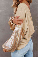 Sequin Waffle-Knit Blouse - Ladyez