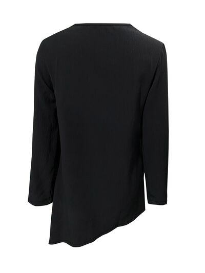 Asymmetrical Neck Long Sleeve Blouse - Ladyez