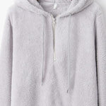 Quarter-Zip Drawstring Teddy Hoodie - Ladyez