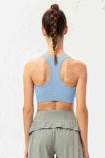 Zip-Up Round Neck Sports Bra - Ladyez