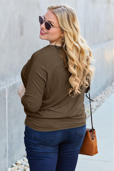 Basic Bae Full Size Round Neck Batwing Sleeve Blouse - Ladyez