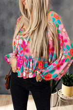 Floral Smocked Ruffled Balloon Sleeve Blouse - Ladyez