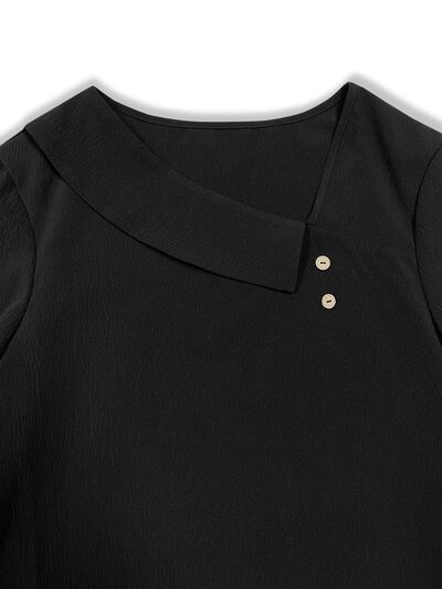 Asymmetrical Neck Long Sleeve Blouse - Ladyez