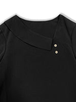 Asymmetrical Neck Long Sleeve Blouse - Ladyez