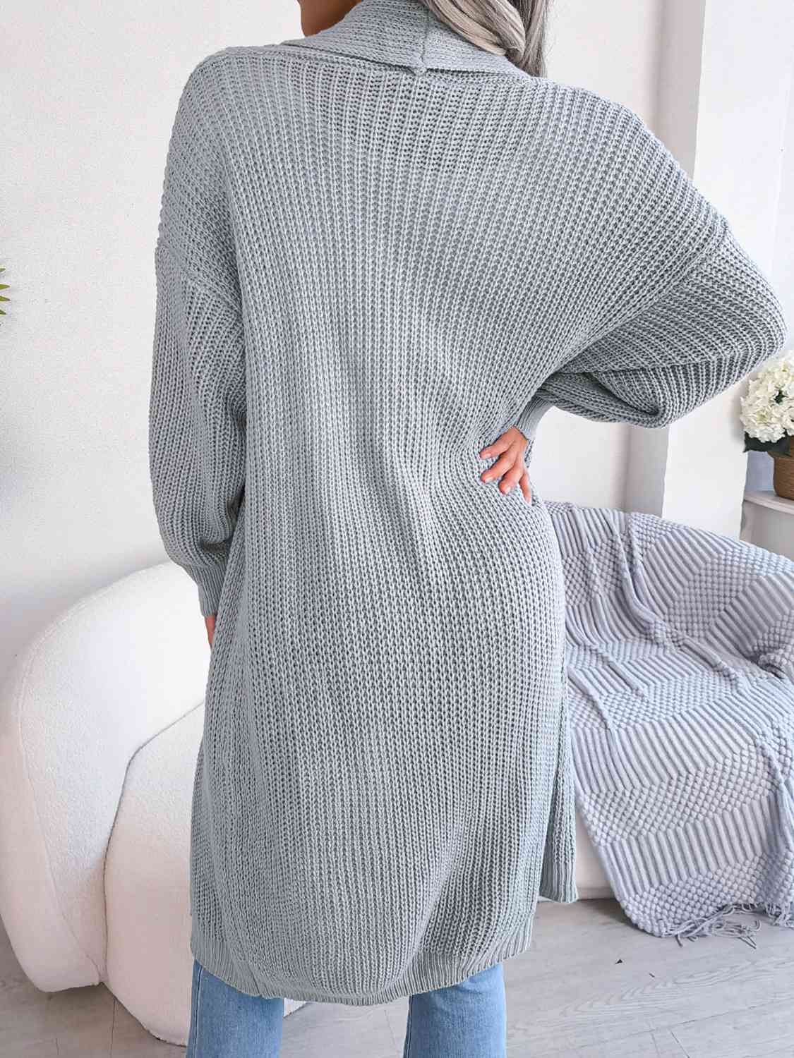 Open Front Dropped Shoulder Longline Cardigan - Ladyez