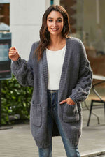 Open Front Ribbed Trim Duster Cardigan - Ladyez