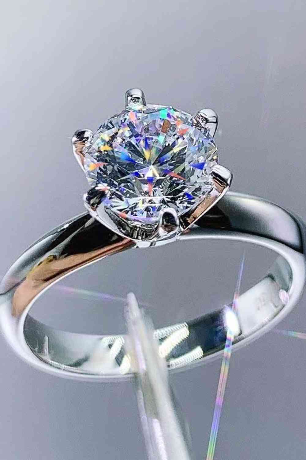 Adored 925 Sterling Silver 3 Carat Moissanite 6-Prong Ring - Ladyez