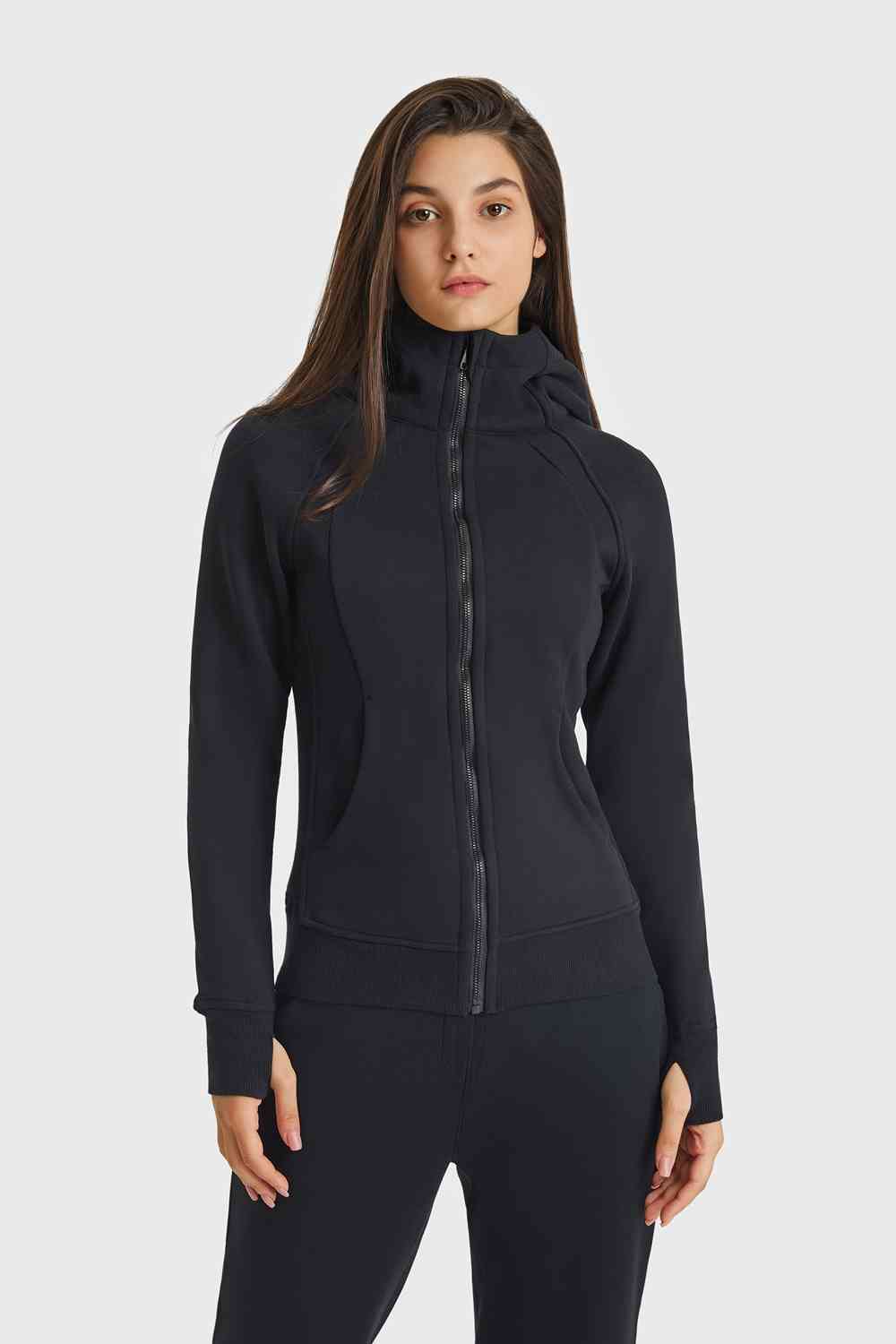 Zip Up Seam Detail Hooded Sports Jacket - Ladyez