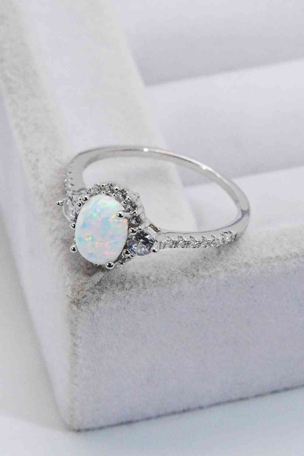 925 Sterling Silver Platinum-Plated Opal Ring - Ladyez