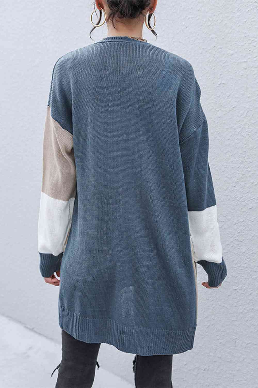 Color Block Dropped Shoulder Cardigan - Ladyez