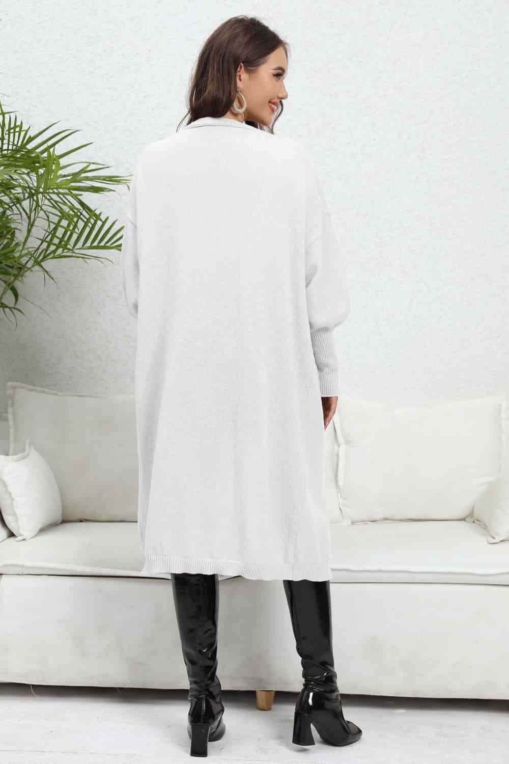 Open Front Dropped Shoulder Cardigan - Ladyez
