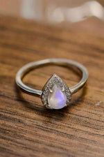 Moonstone Teardrop 925 Sterling Silver Halo Ring - Ladyez