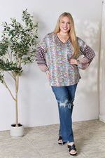 Celeste Full Size Animal Print Striped Long Sleeve Top - Ladyez