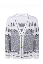 Printed V-Neck Buttoned Cardigan - Ladyez