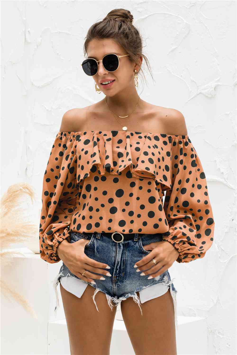 Polka Dot Off-Shoulder Layered Blouse - Ladyez
