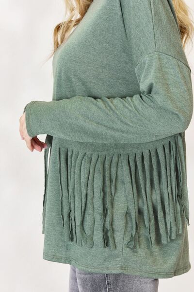Celeste Full Size Fringe Detail Long Sleeve Top - Ladyez