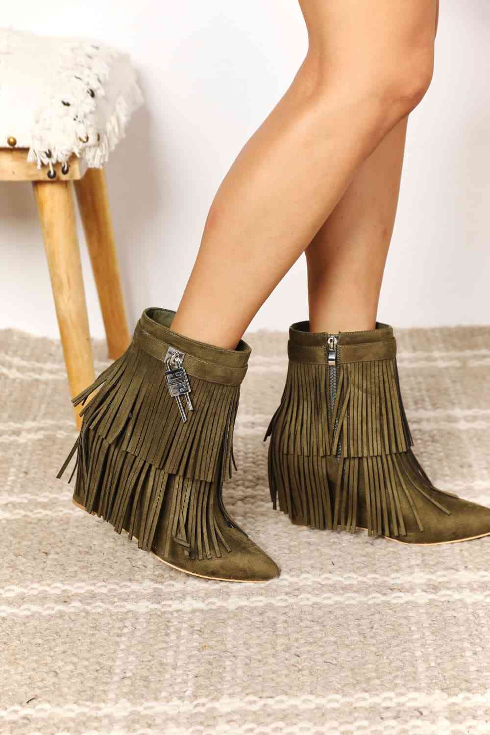 Legend Women's Tassel Wedge Heel Ankle Booties - Ladyez