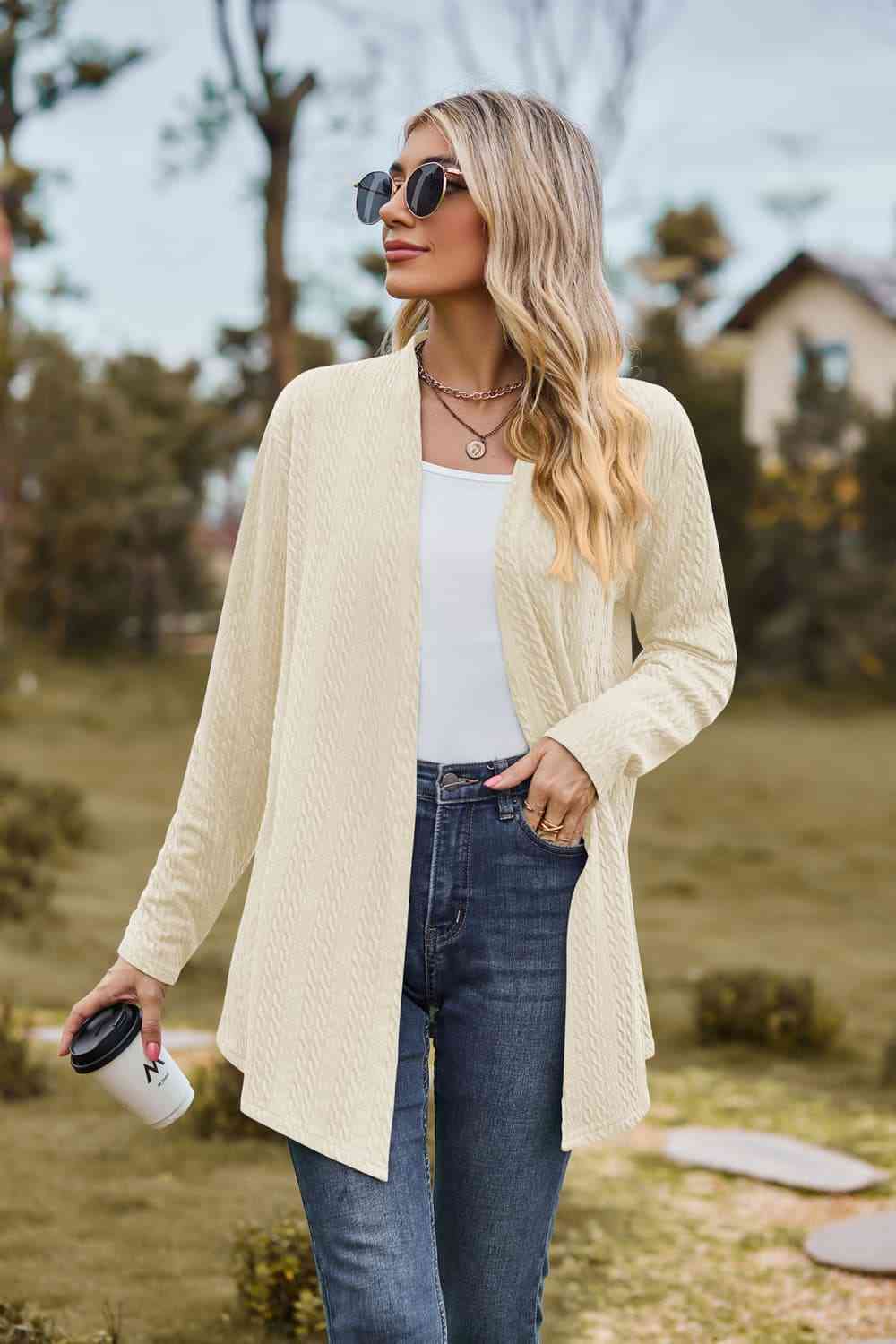 Open Front Long Sleeve Cardigan - Ladyez
