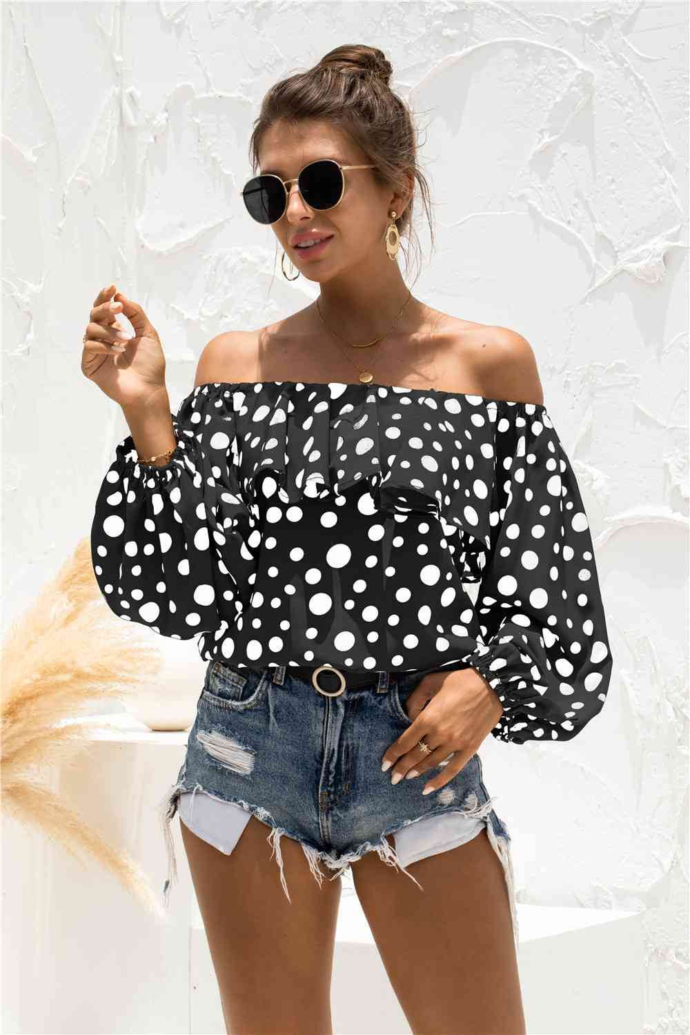 Polka Dot Off-Shoulder Layered Blouse - Ladyez