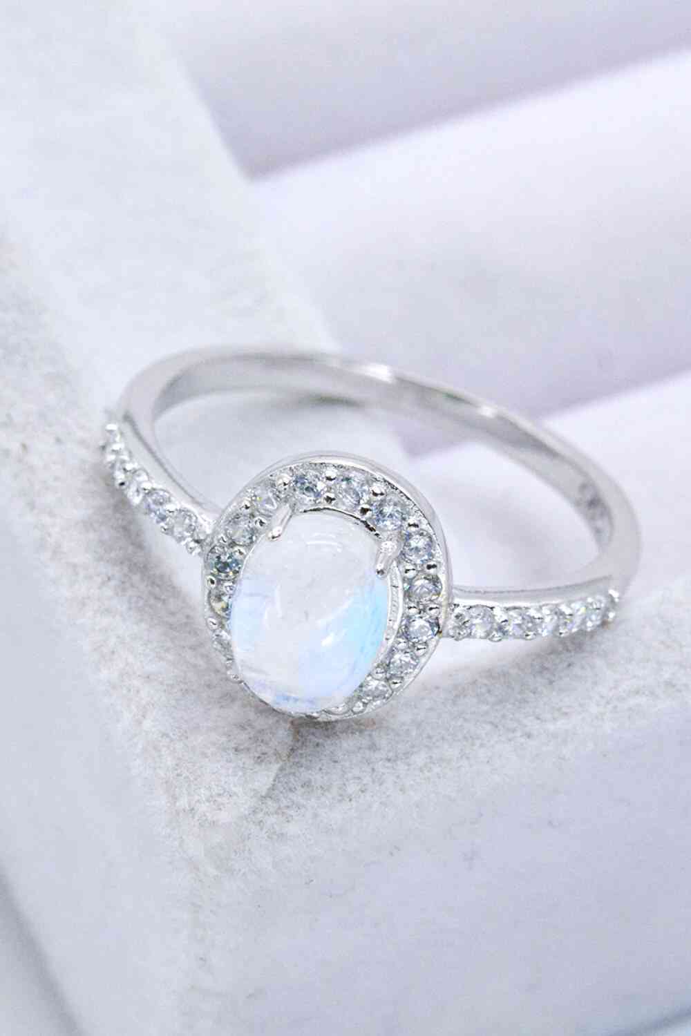 925 Sterling Silver Natural Moonstone Halo Ring - Ladyez