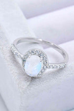 925 Sterling Silver Natural Moonstone Halo Ring - Ladyez