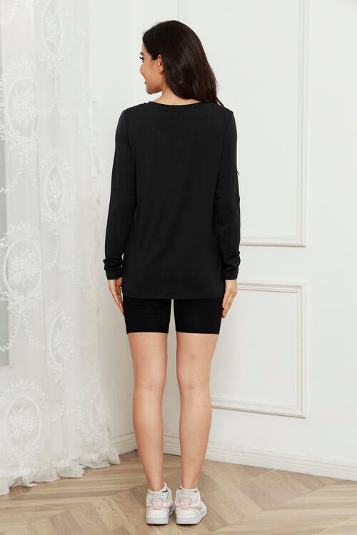 Basic Bae Full Size V-Neck Long Sleeve Top - Ladyez
