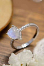 High Quality Natural Moonstone Teardrop Side Stone Ring - Ladyez