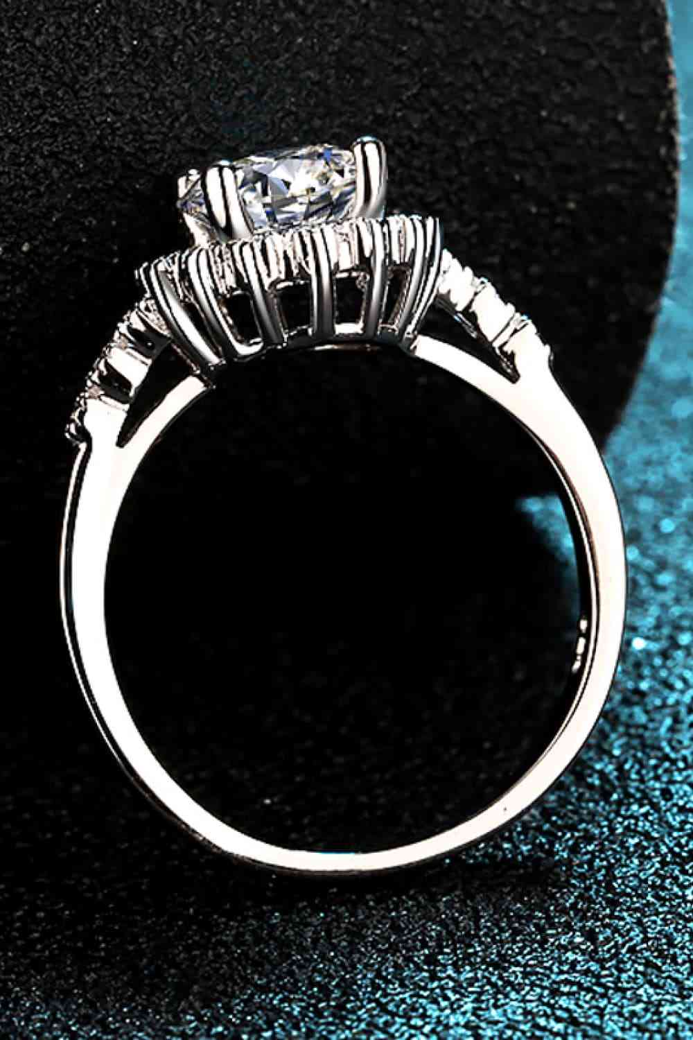 1 Carat Moissanite Rhodium-Plated Halo Ring - Ladyez
