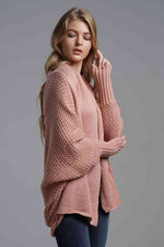Double Take Dolman Sleeve Open Front Ribbed Trim Longline Cardigan - Ladyez