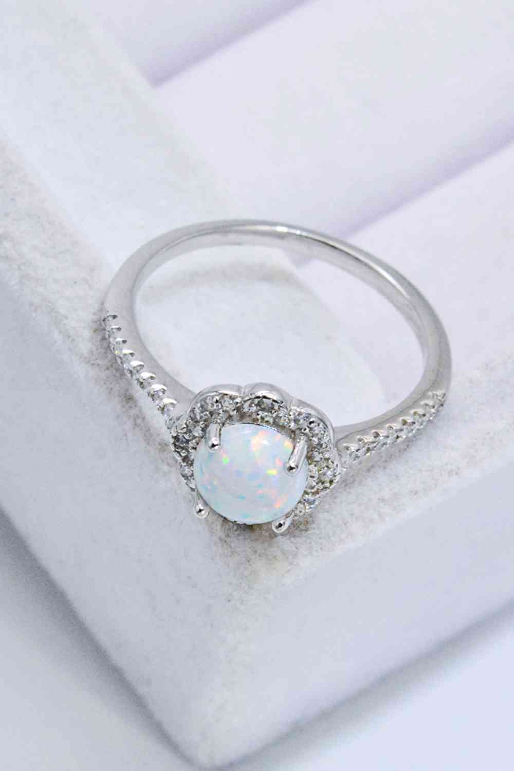 Platinum-Plated 4-Prong Opal Ring - Ladyez