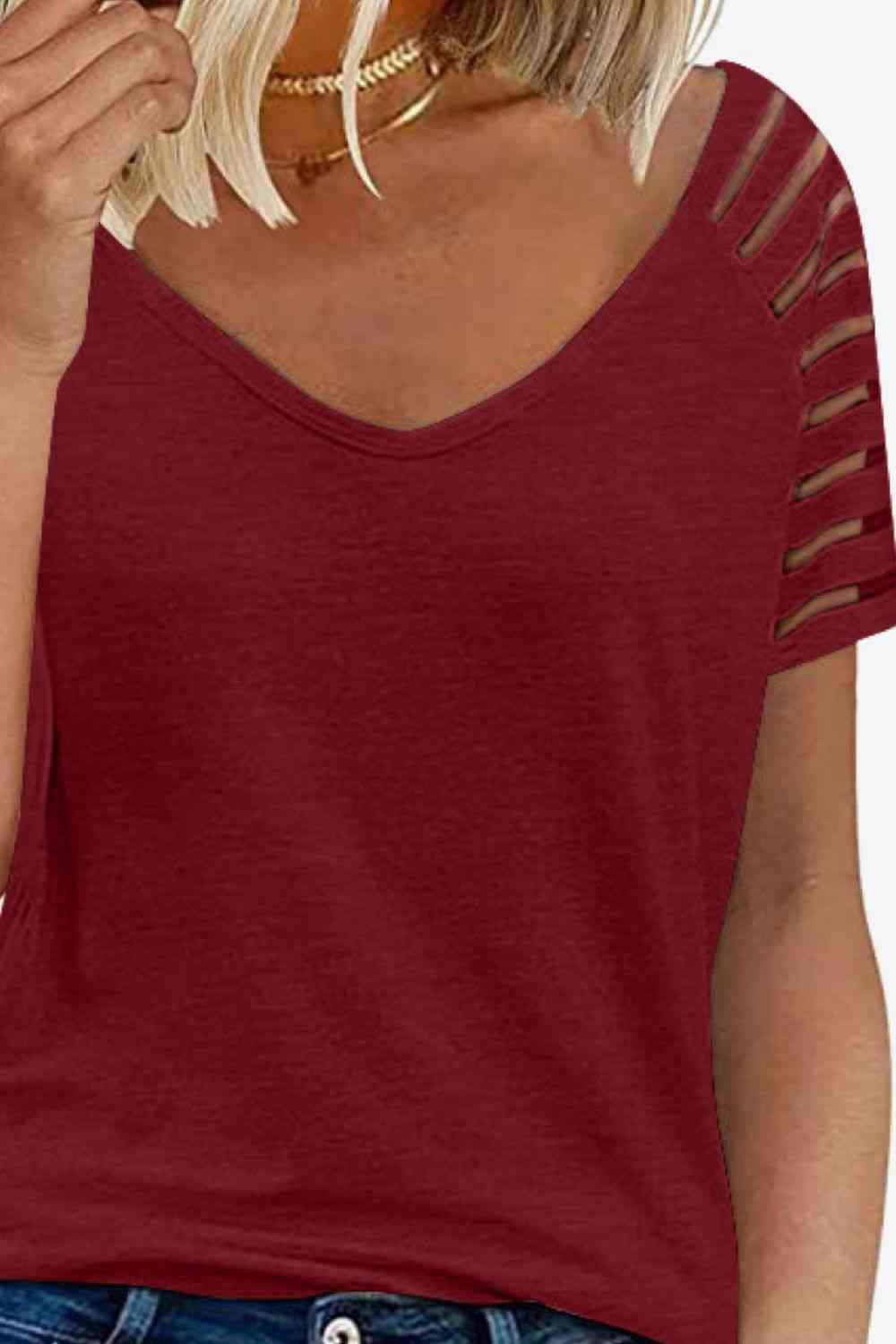 V-Neck Raglan Sleeve Tee - Ladyez
