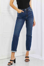 Judy Blue Crystal Full Size High Waisted Cuffed Boyfriend Jeans - Ladyez