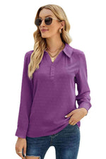 Swiss Dot Johnny Collar Blouse - Ladyez