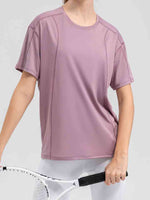 Round Neck Short Sleeve Active Top - Ladyez