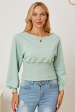 Boat Neck Lantern Sleeve Blouse - Ladyez