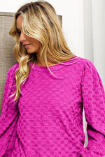 BiBi Round Neck Brushed Checker Top - Ladyez