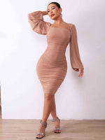 Zip-Back Ruched Bodycon Dress - Ladyez