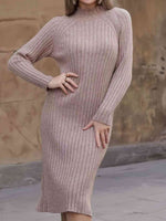 Ribbed Mock Neck Sweater Dress - Ladyez