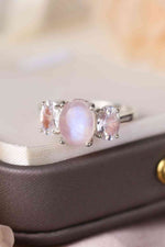 High Quality Natural Moonstone 925 Sterling Silver Three Stone Ring - Ladyez