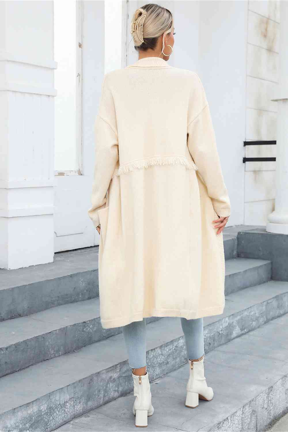 Open Front Pocketed Cardigan - Ladyez