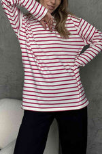 Round Neck Striped Dropped Shoulder T-Shirt - Ladyez
