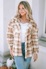 Plaid Collared Neck Jacket - Ladyez