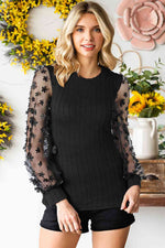 Double Take Textured Applique Long Sleeve Blouse - Ladyez
