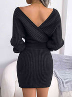 Rib-Knit Dolman Sleeve Sweater Dress - Ladyez