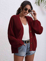 Button Down Dropped Shoulder Cardigan - Ladyez